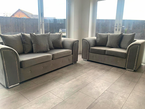 Grey fabric sofa set - fabric,