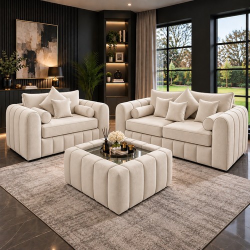 Lilly plush fabric sofa set - fabric,