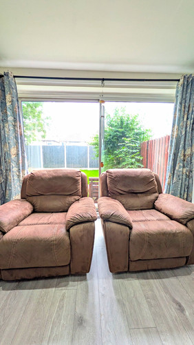 Brown fabric recliner sofa - fabric,